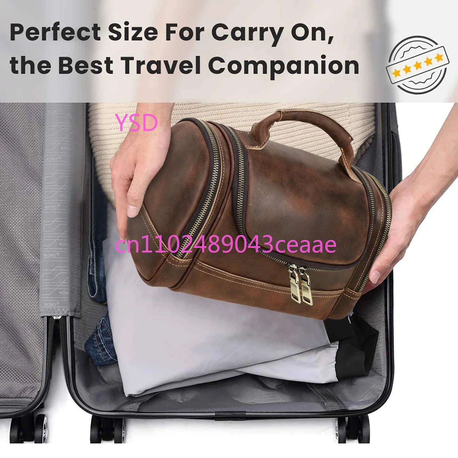 Genuine Leather Travel Business Toiletry Bag Men Women Retro Cosmetic Organizer Large Capacity Handbag