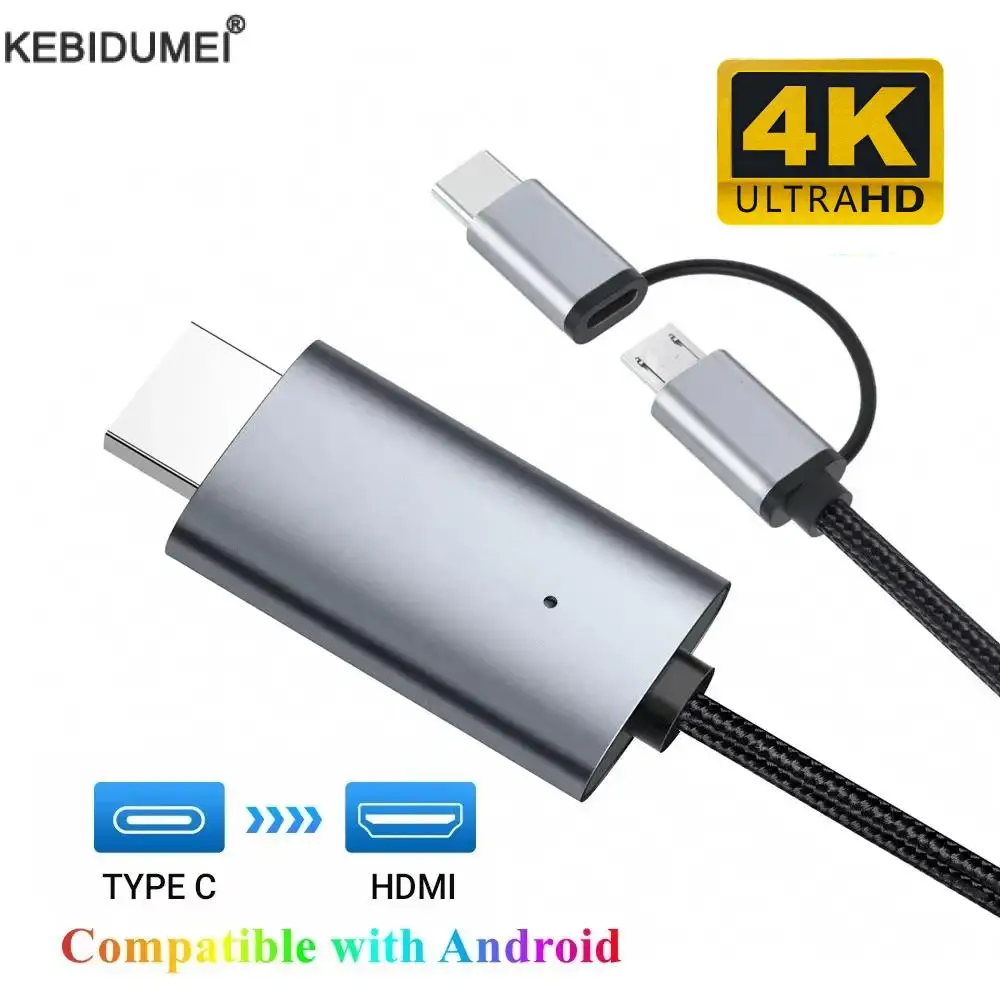 LD39 سلك HD نوع C/مايكرو USB إلى كابل متوافق مع HDMI عرض جهاز دونجل للتليفزيون لهاتف أندرويد والكمبيوتر اللوحي إلى التلفزيون
