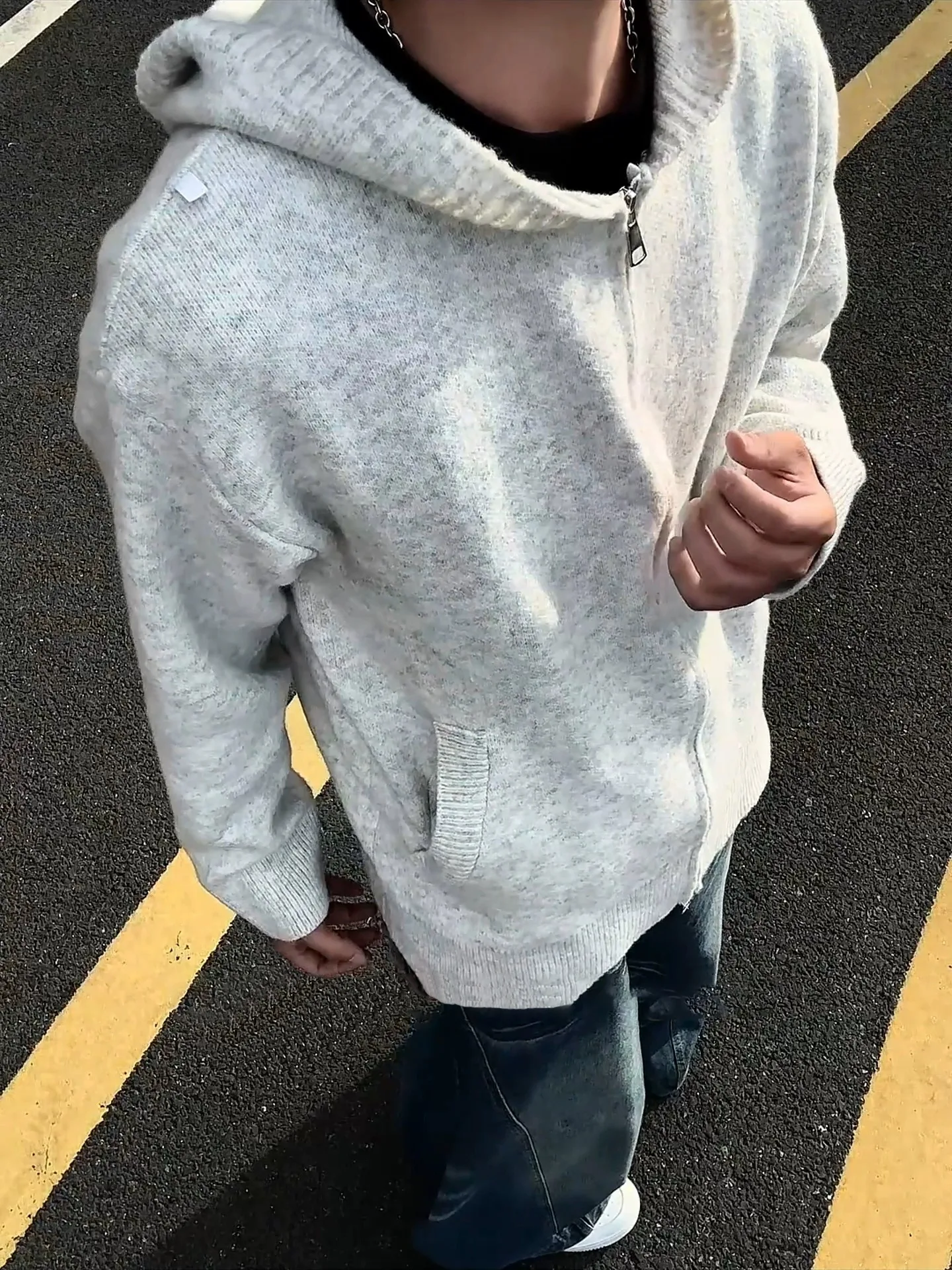 

Мужской кардиган на молнии с капюшоном, свободного кроя, вязаный, осенний, повседневный, парный, с длинными рукавами