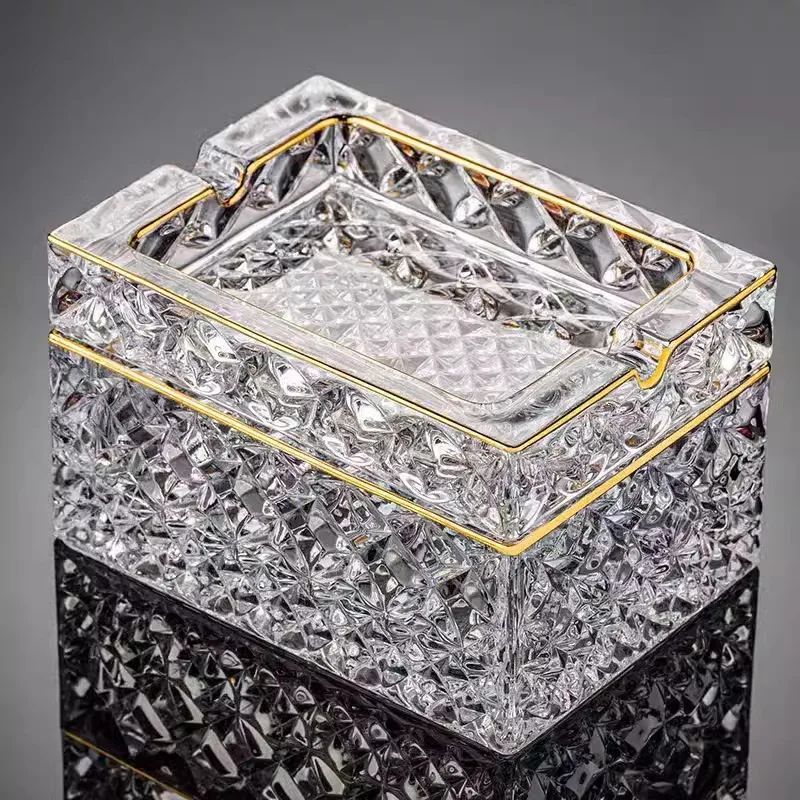 HYS crystal glass ashtray with lid cigarette case dual-purpose ashtray household high-end hotel restaurant living room creative