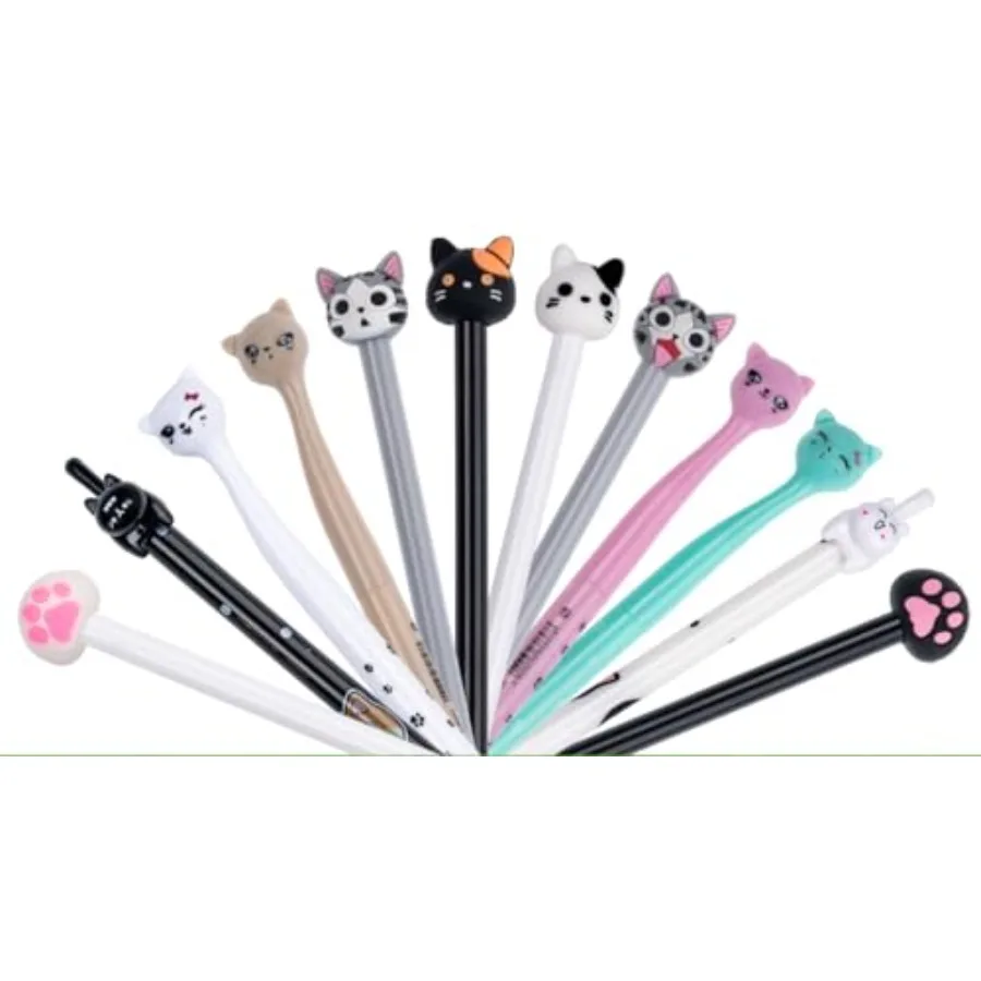 

Гелевые ручки с милым котом, набор ручек kawaii, черные чернильные ручки с животными для детей, офисные школьные принадлежности, 12 стилей...