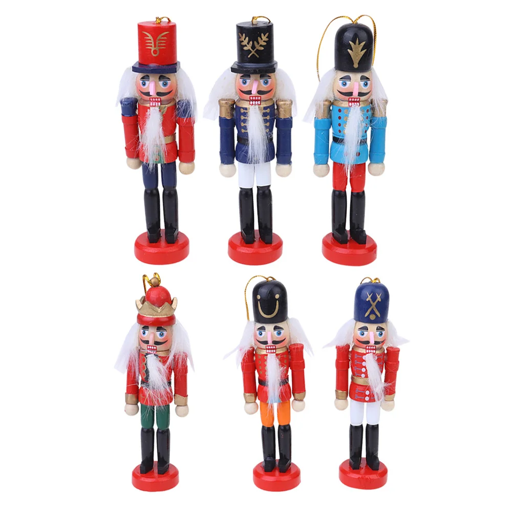 

6Pcs Classic Wooden Nutcracker Hanging Soldier Painted Walnut Christmas Tree Ornament Decor Hanging Nutcracker Soldier