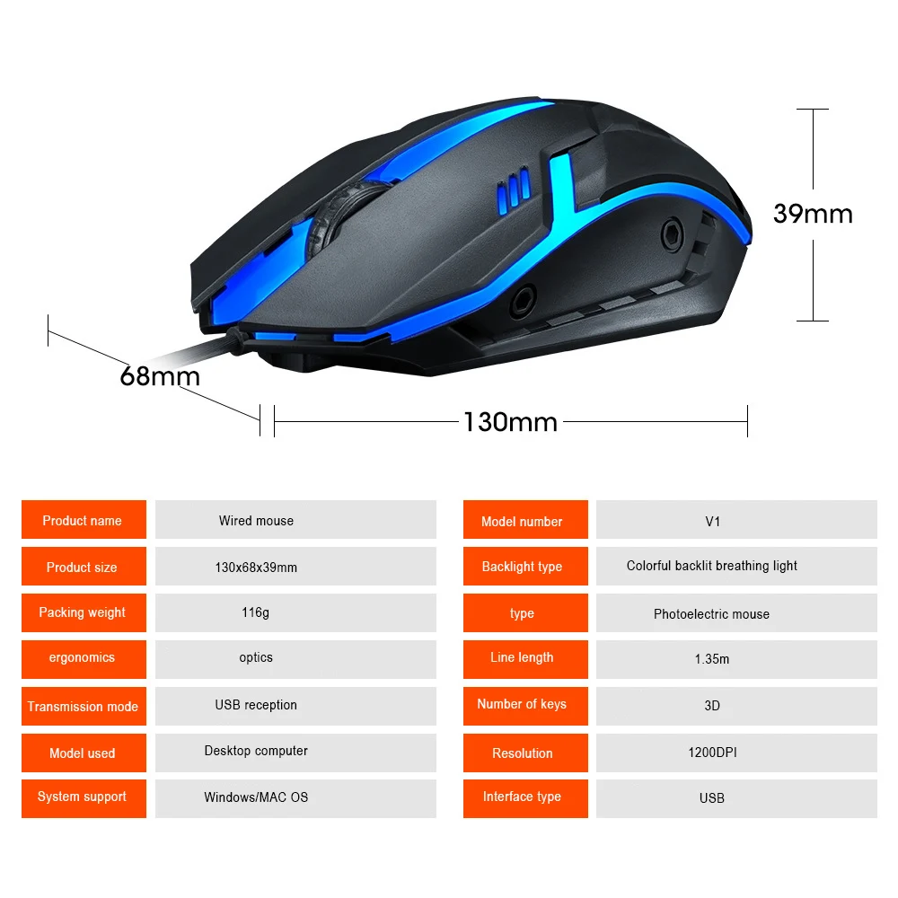 Новая V1 Проводная мышь USB эргономичная мышь для настольного ноутбука универсальная компьютерная мышь для домашних игр для офиса и киберспорта