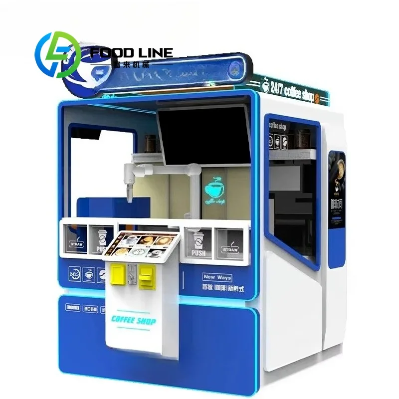 Automatic compact outdoor coffee vending machine features QR code payment functionality, a metal stirrer, and is also convenient