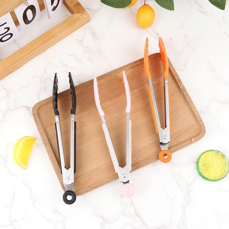 1 Pc 7inch Stainless Steel Food Clip BBQ Grill Steak Food Clip Non-slip Handle Bread Tong Party Kitchen Cooking Accessories