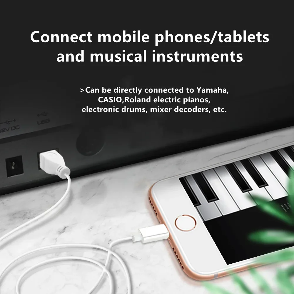 MIDI USB B TO iPhone iPad iOS อินเตอร์เฟส OTG สายดาต้าสำหรับเปียโนอิเล็กทรอนิกส์กลองเปียโนไฟฟ้าตัวเชื่อมต่อคีย์บอร์ด MIDI