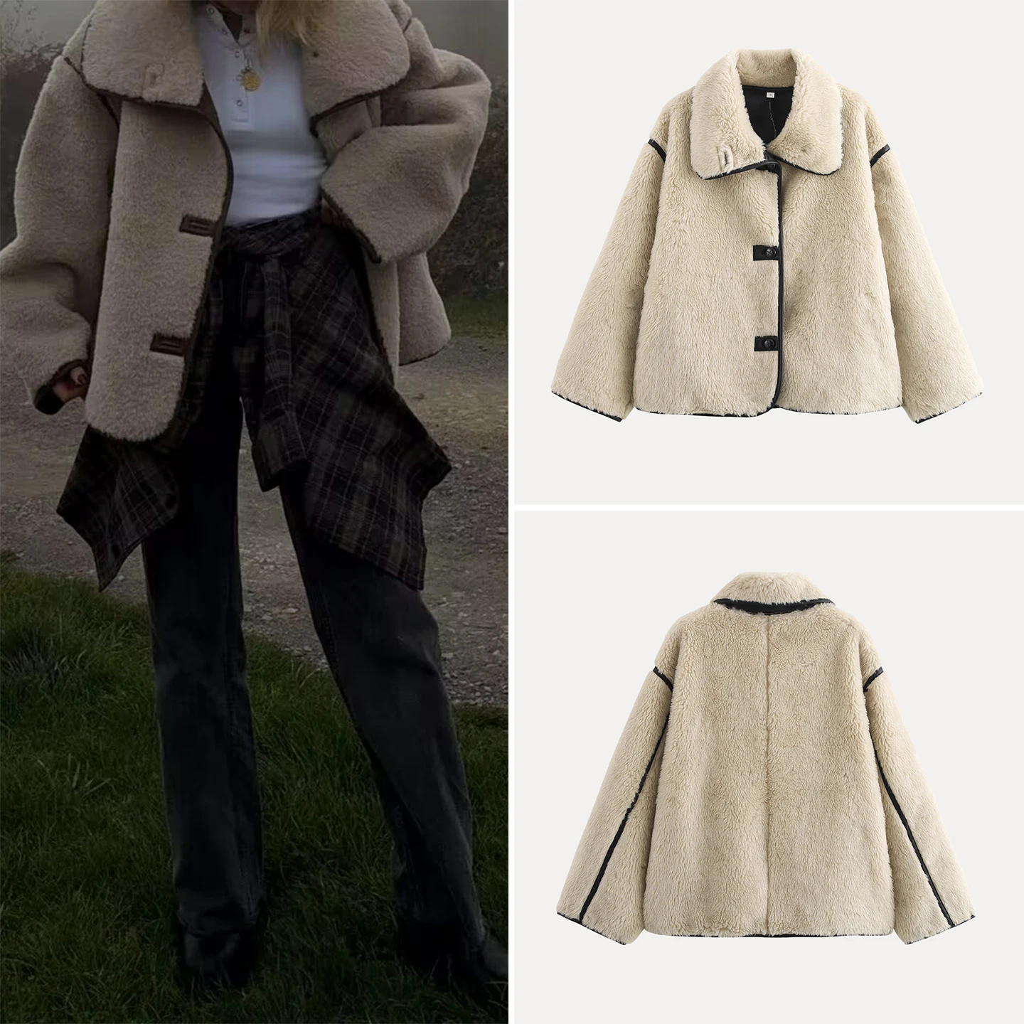 

Женское пальто Z с большим меховым воротником, новинка 2025 года, длинное, свободного кроя, из хлопка, повседневное, комфортное