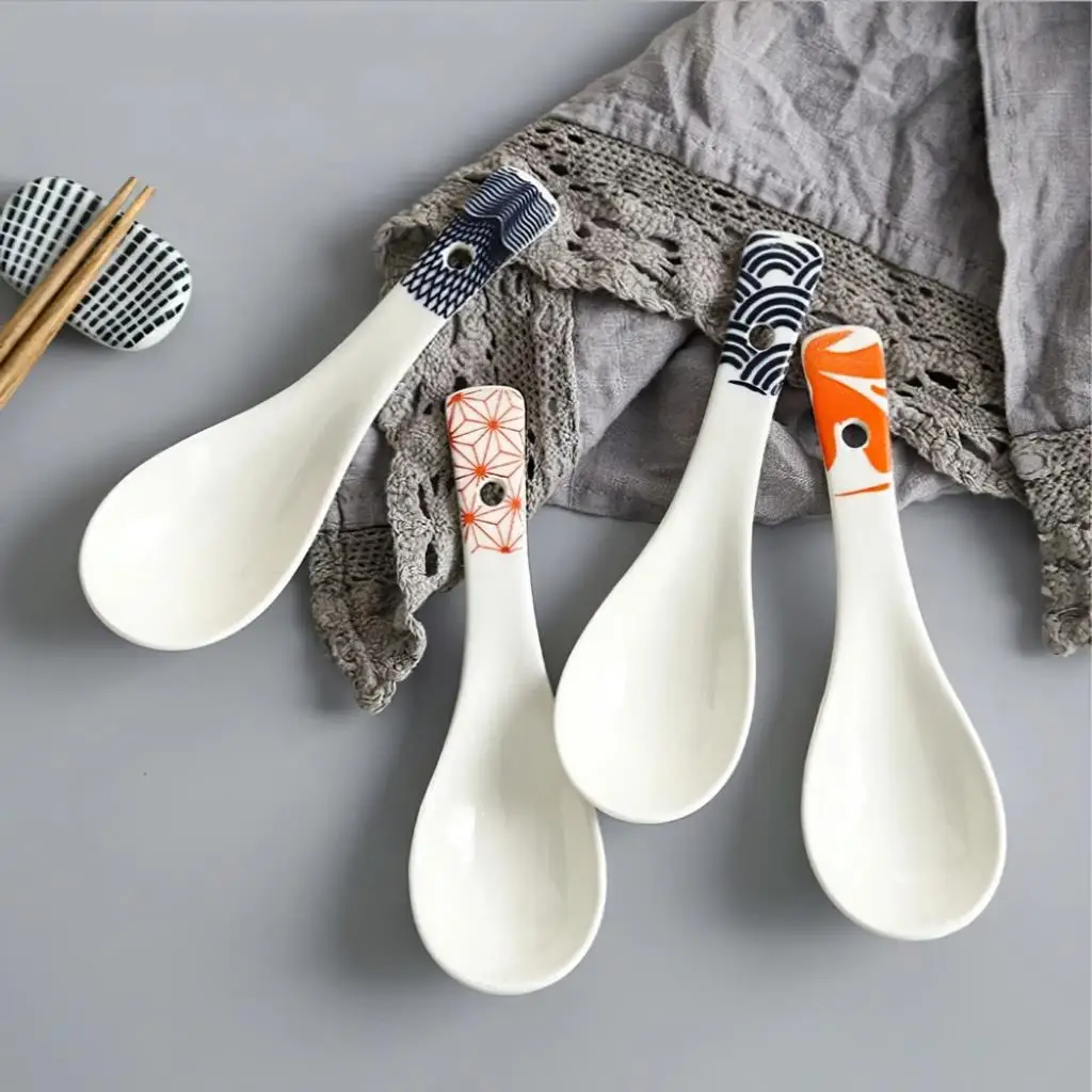 1PC Ceramic Multi-Function Spoon Glaze Porcelain Japanese Style Porridge Soup Scoop Tableware for Restaurant And Household Kitch