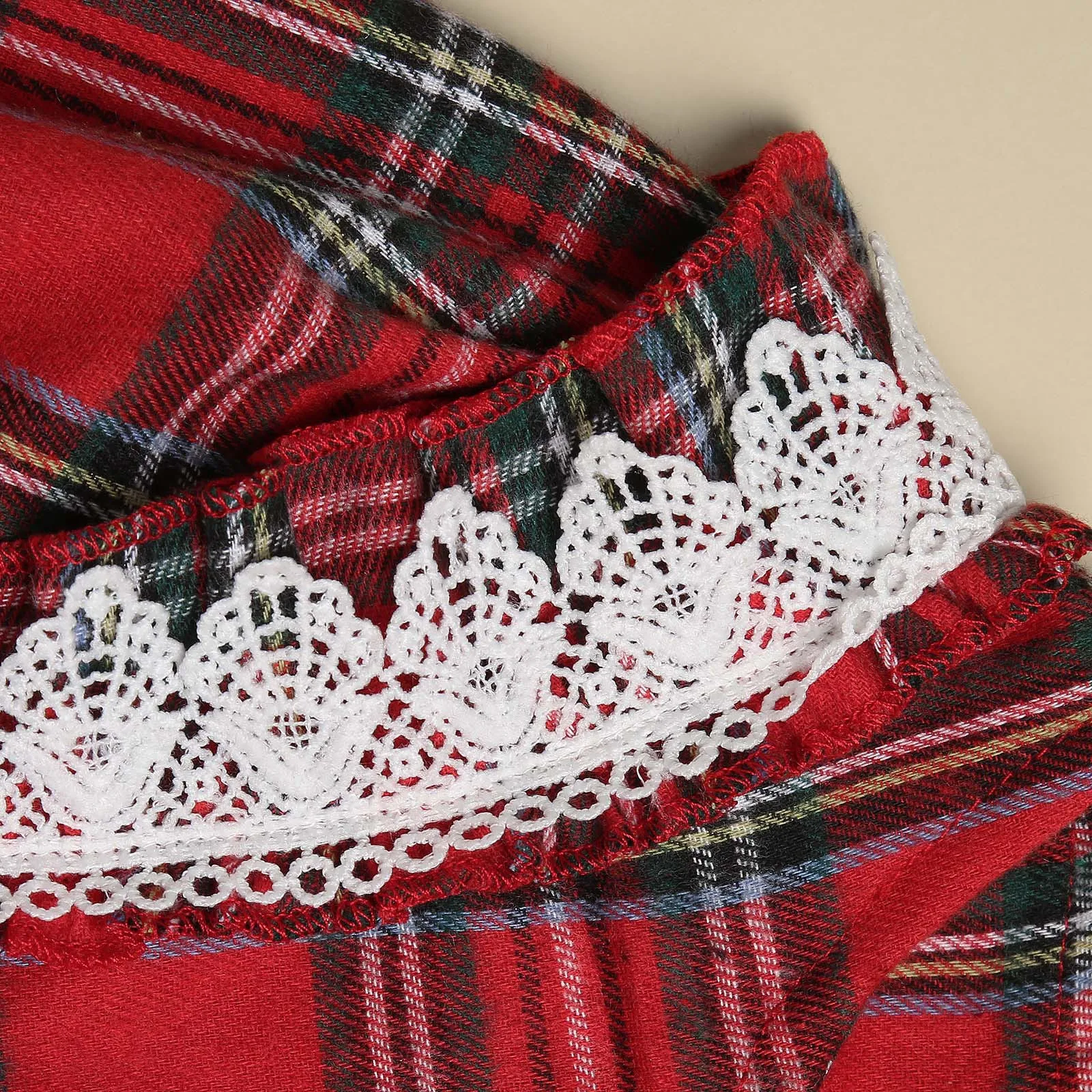 Moda Natale Abiti per bambini Ragazze del bambino Natale Manica lunga Pizzo Stampe scozzesi Abito da principessa Xmas дет anale одеж Б