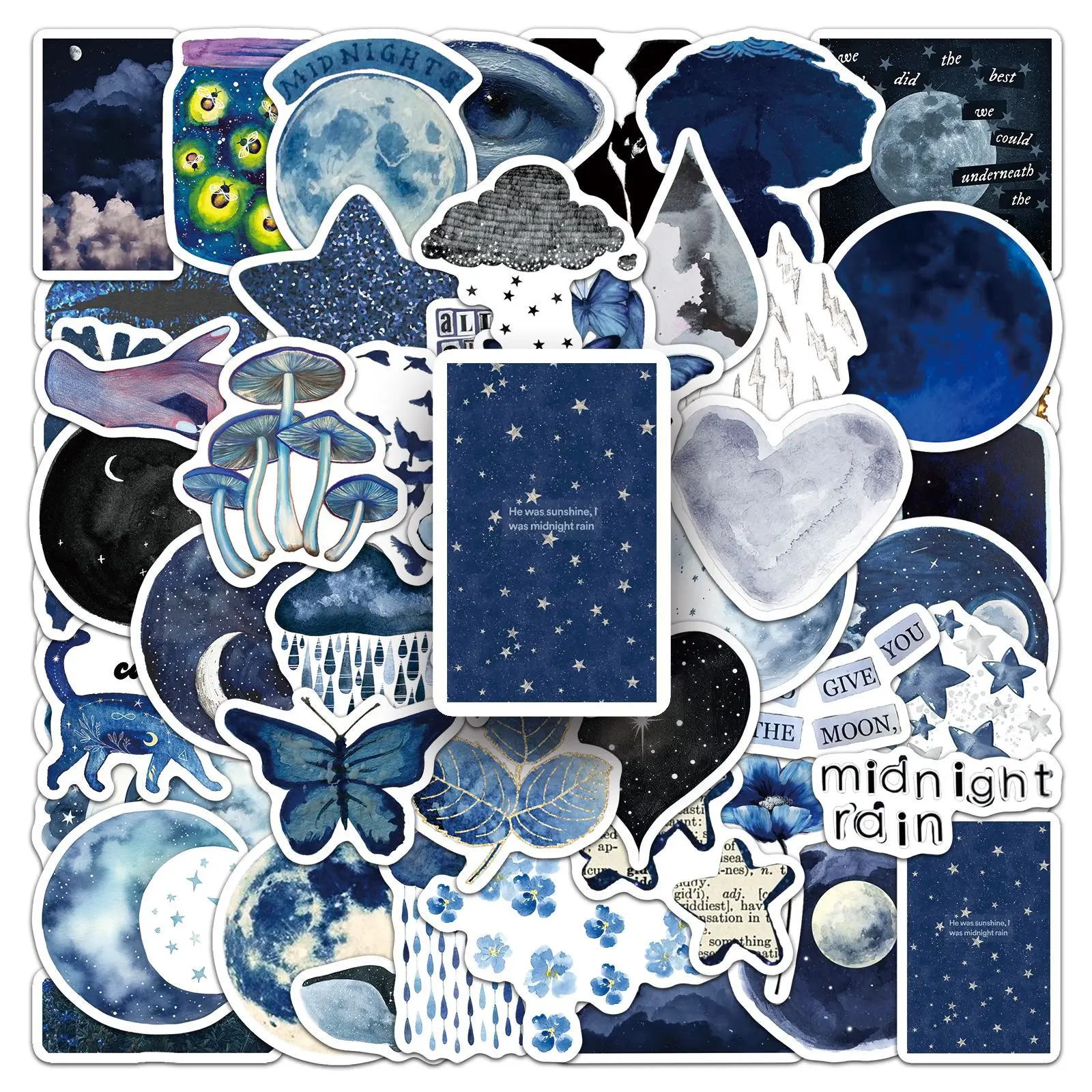

10/50PCS Rainy Night Lstagram style Graffiti Watercolor Wind Stars Moon Decorative Water Cup Mobile Case Waterproof Stickers