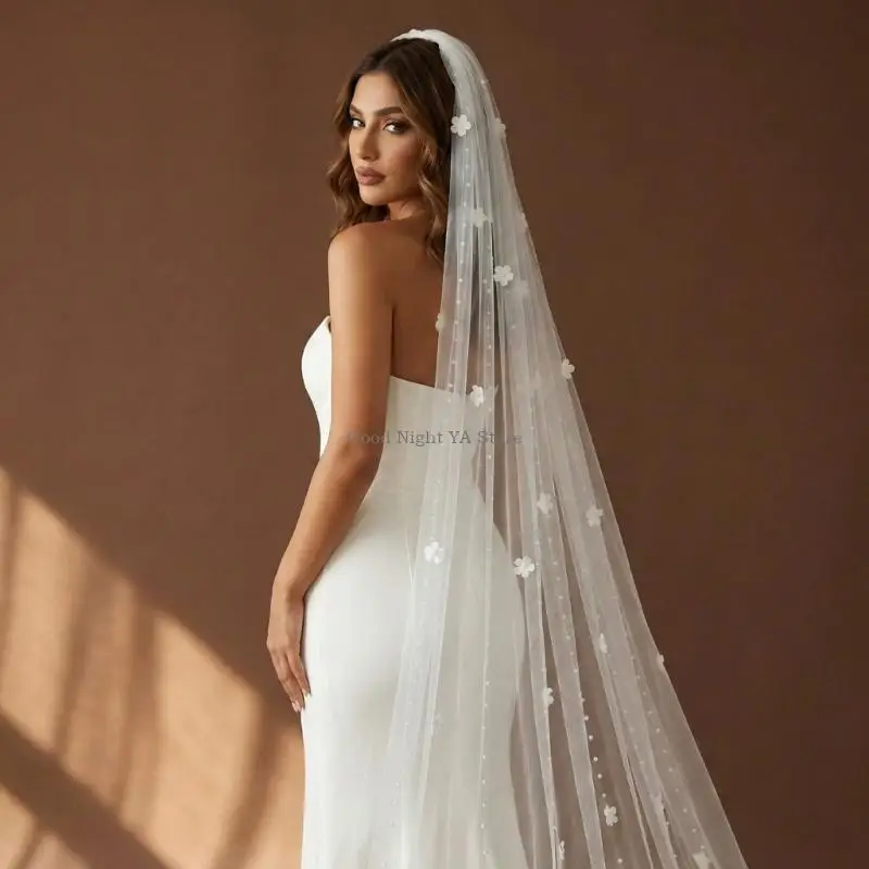 Flower Pearls Cathedral Veils 300cm Length Head Veils for Formal Wedding Accessory