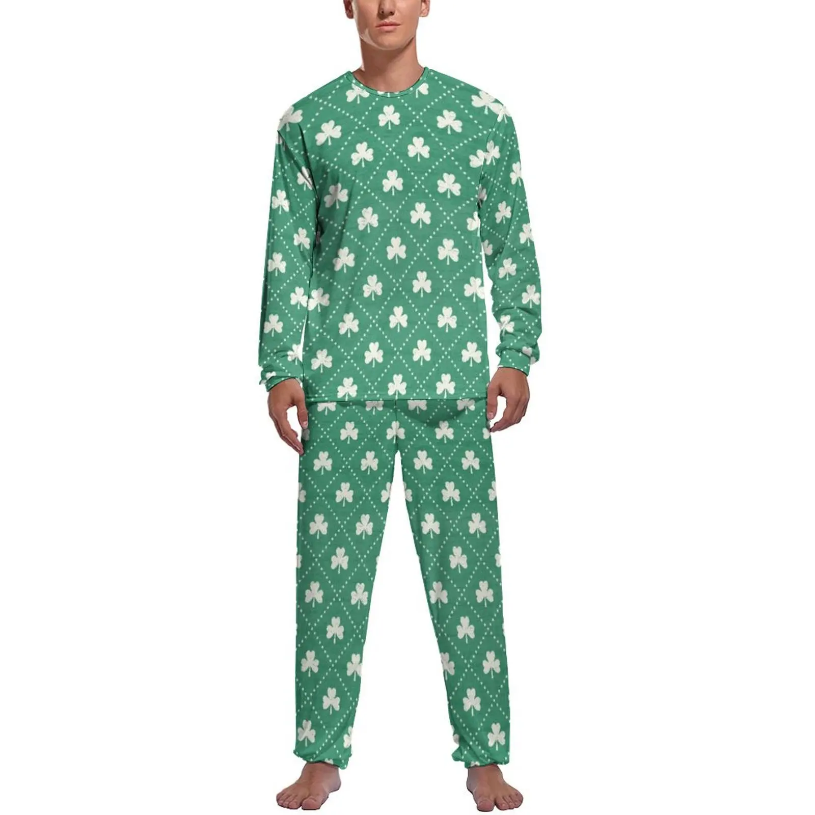 

St Patricks Day Pajamas Shamrock On Emerald Male Long-Sleeve Romantic Pajama Sets Two Piece Casual Spring Design Home Suit Gift