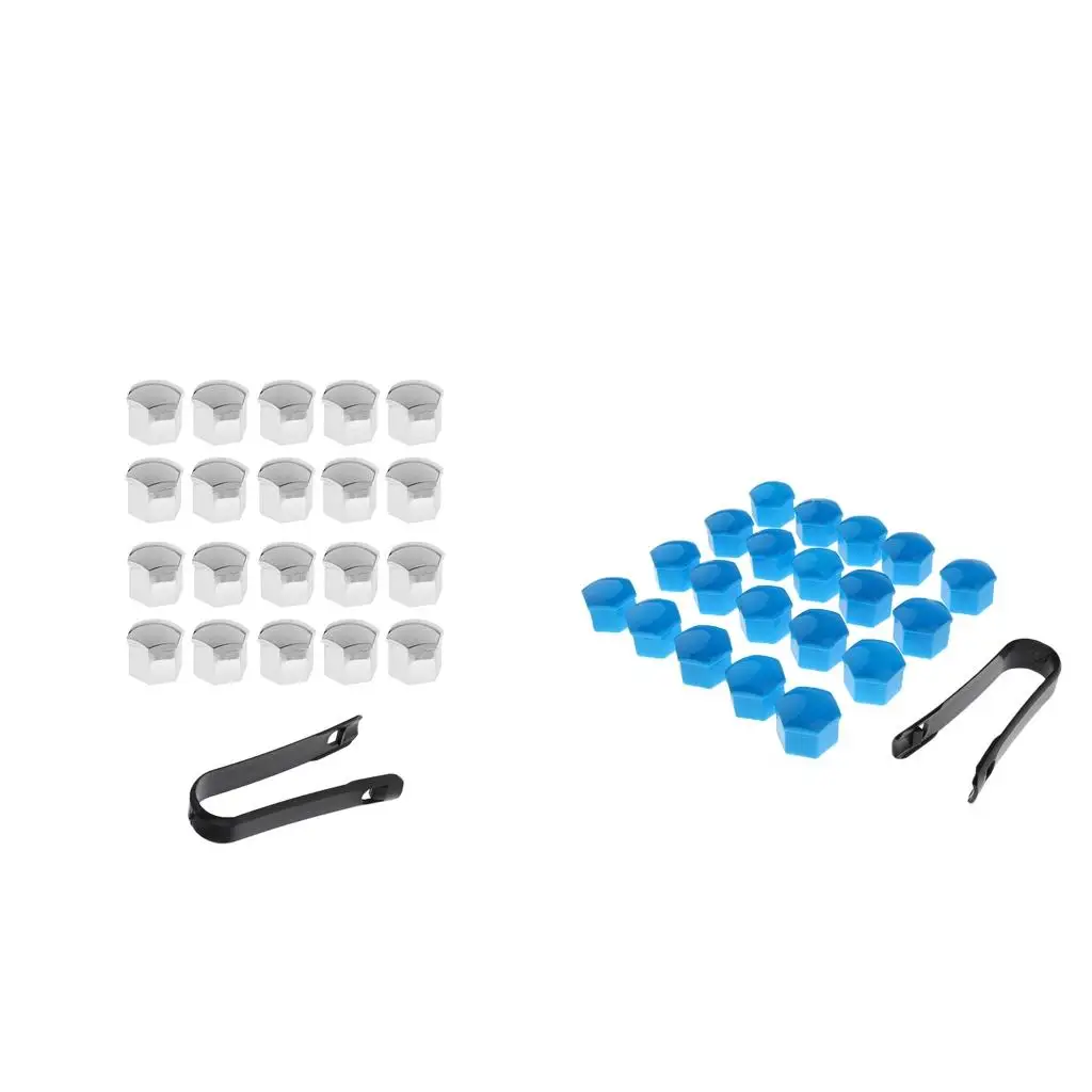 40Pcs Car Truck Wheel Tyre Center Hub Screw 17mm Protective Caps Blue+Silver