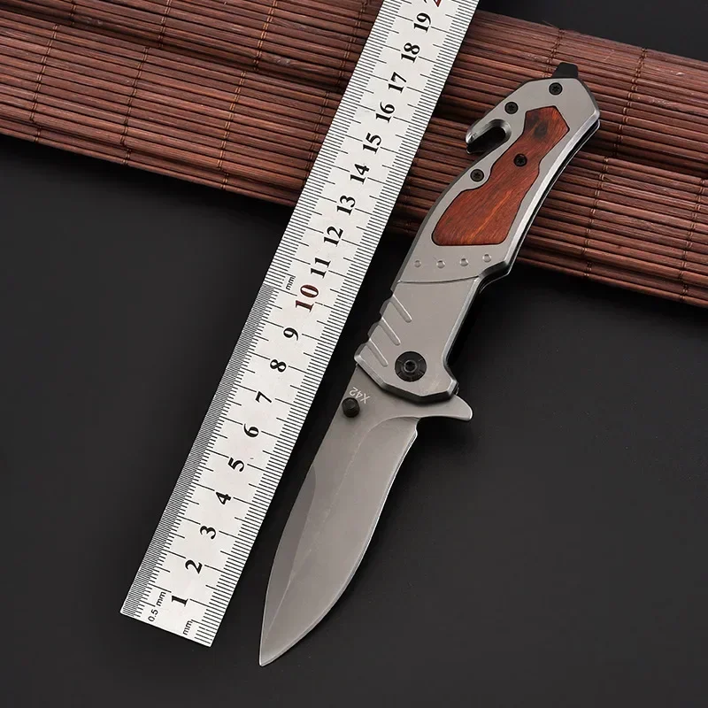 

8.2'' Damascus Steel Folding Knife Hunting Wood Handle Survival Combat Tactical Steel Blade Knife Titanium Camping Knife Tools