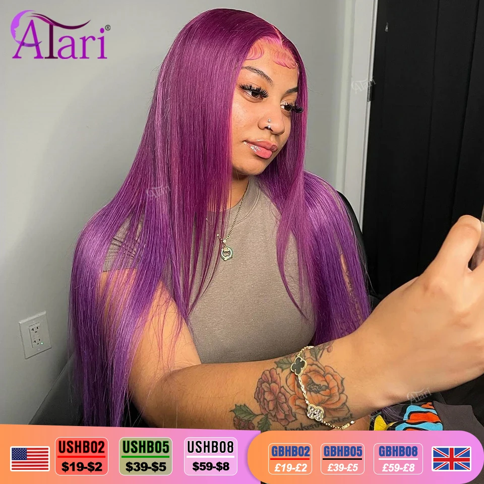 

Grape Purple Straight Human Hair Wigs Transparent 13x4 13x6 Lace Frontal Colored Dark Purple Remy Hair Wig for Women Pre Plucked