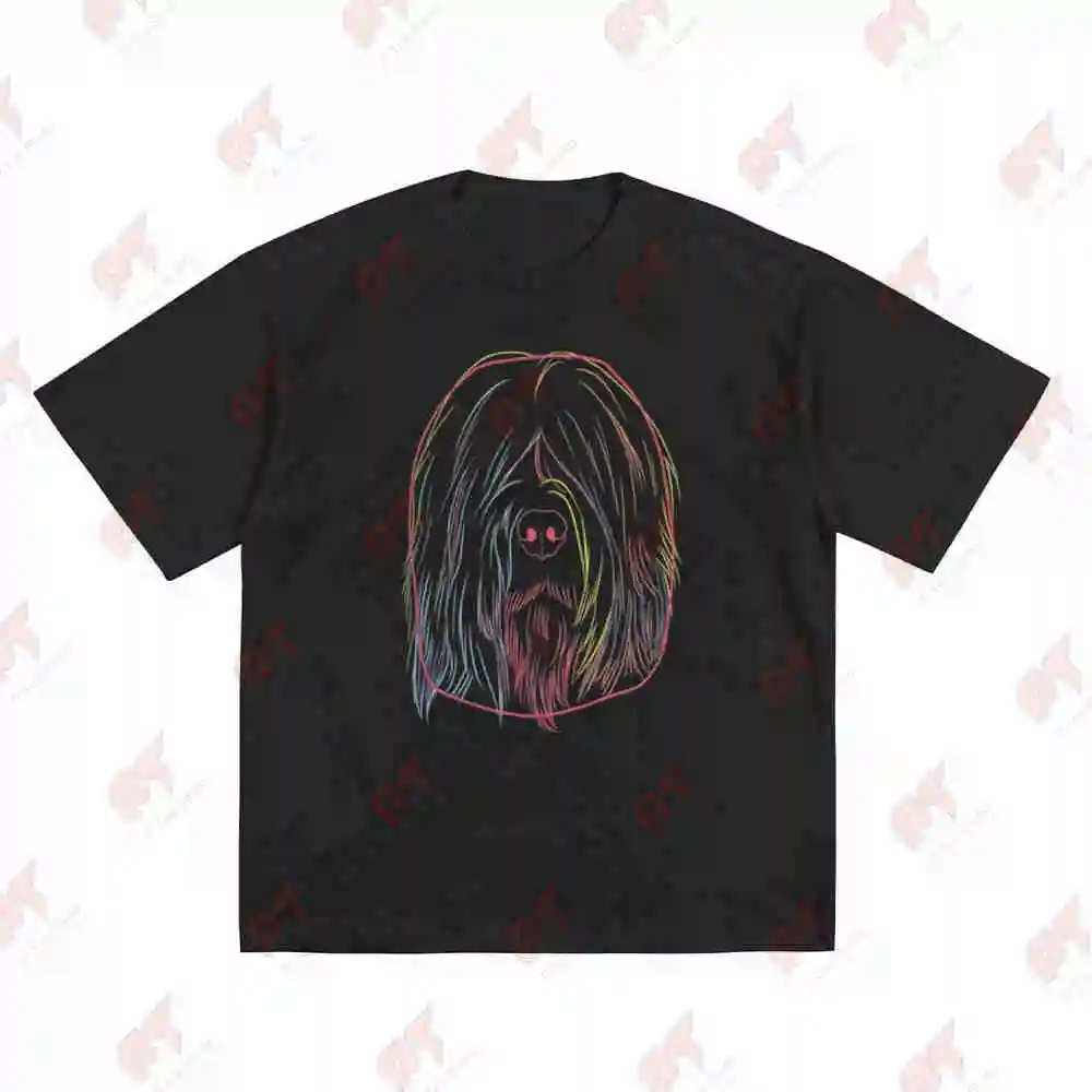 Briard Dog Neon Accent French Breed Short Sleeve Tee 100% Cotton T-Shirt