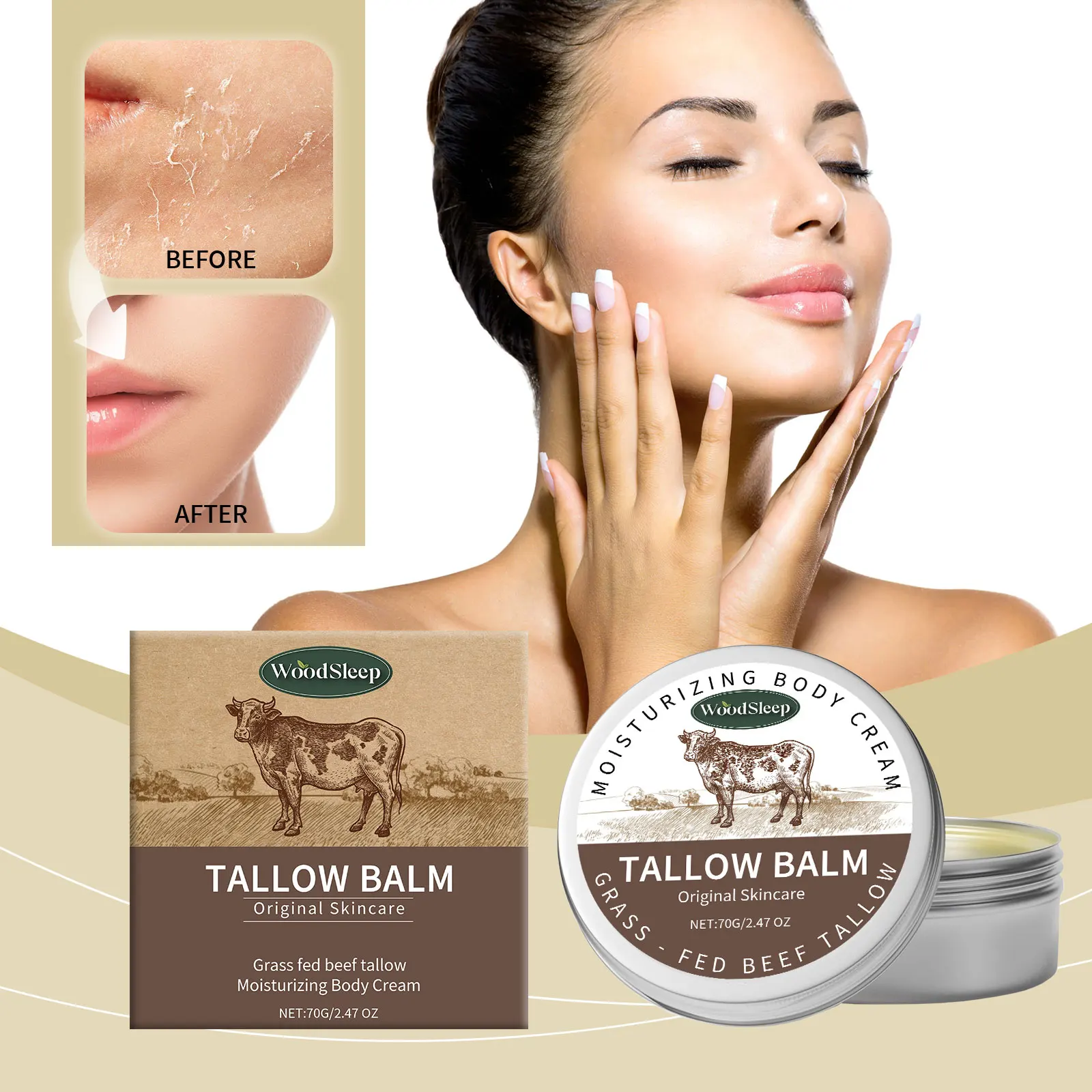 

WoodSleep Tallow Moisturizing Soothing Cream Butter Honey Moisturizing Cream Moisturizing Cream Skin Care Lotion