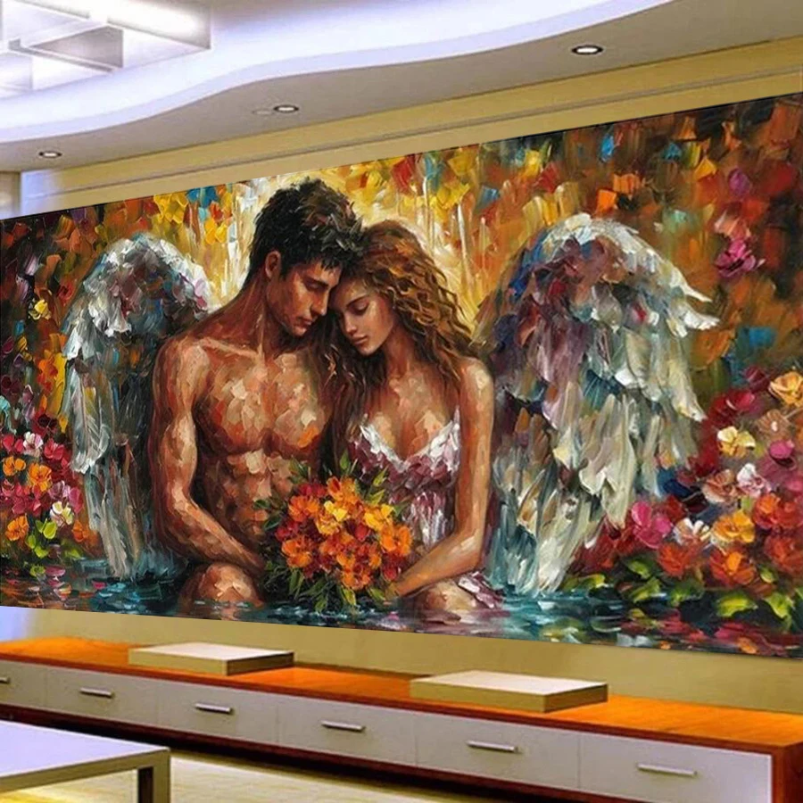 Fullcang Diy Diamond Painting Large Size Abstract Angel Lover Full Mosaic Embroidery Kit Jewelry Cross Stitch Picture Wall Decor