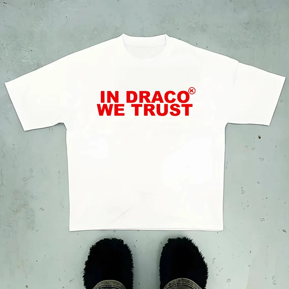 Men Y2K Short Sleeves Oversize T-shirt Streetwear Women Tee Tops Vintage In Draco We Trust Print Graphics Cotton Casual