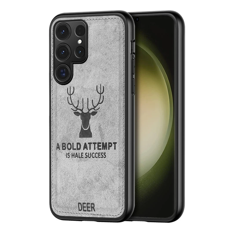 S23Ultra Case Deer Pattern Fabric Cloth Soft Cover For Samsung Galaxy S23 Ultra Samsang S 23 Ultra 5G Full Lens Protection Funda