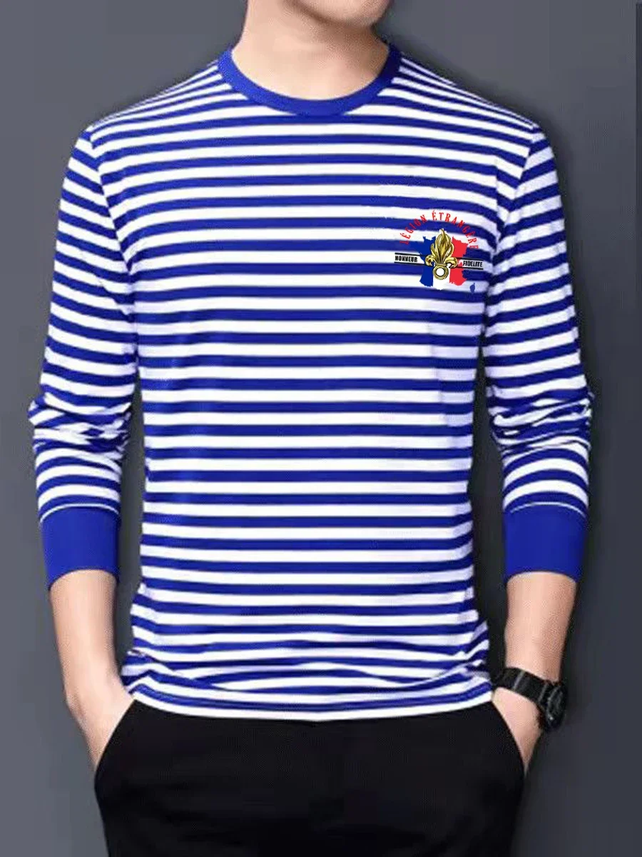 Legion Etrangère. Honneur Fidelité. Frence Foreign Legion Sailor's Striped Shirt 100% Cotton Long Sleeve Mens T-Shirt Breton Top