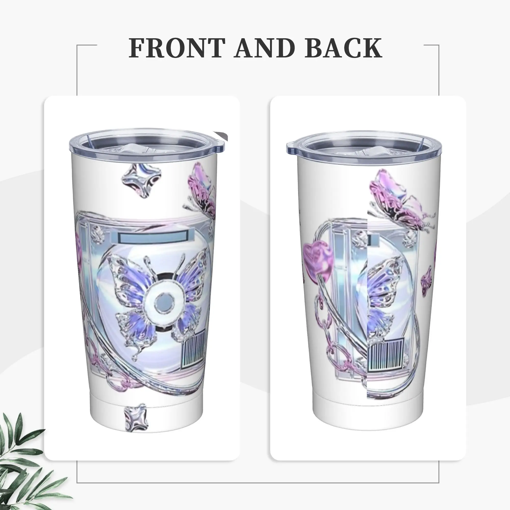 Chrome Butterfly CD Tumbler Vacuum Insulated Frutiger Aero Coffee Cups Stainless Steel Car Mug Hot Cold Drink, 20oz
