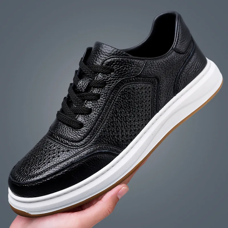 2026 Men's Cowhide Hollow Breathable Trendy Board Shoes Outdoor Comfortable Breathable Sports Shoes