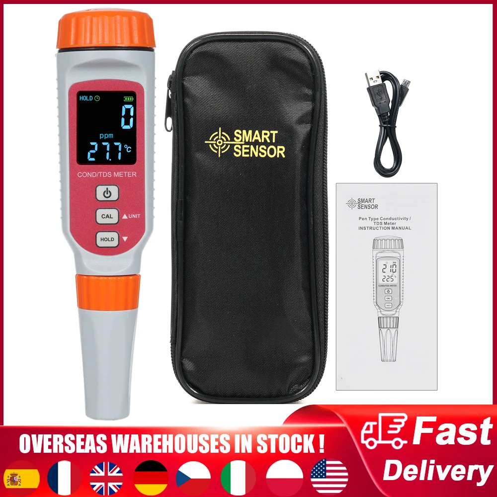 SMART SENSOR 3 in 1 Water Quality Tester COND/TDS/Temp Monitor 0~1999ppm/0~19.99ppt  Drinking Water Seawater Conductivity Meter