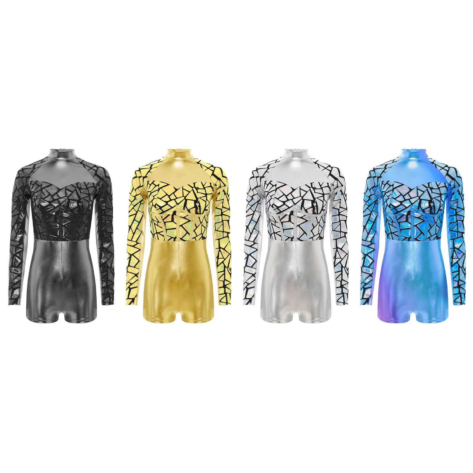 Mono de Cosplay de astronauta alienígena y galaxia para Halloween, moda femenina, manga larga, decoración de espejo metálico, mono de baile para fiesta y Club