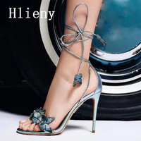 Hlieny Ankle Strap Women Sandals Summer Fashion Pointed Toe Butterfly-knot Thin High Heels Stripper Sexy Shoes Pumps Size 34-40