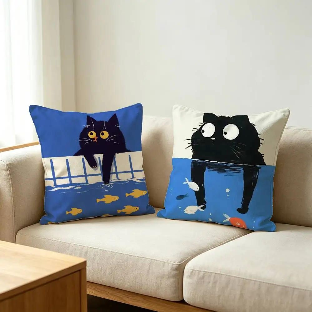 Cute Cat Fish Throw Pillow Cover Neutral Decor Cushion Cover Soft Sofa Couch Bed Home Decor Pillow Case