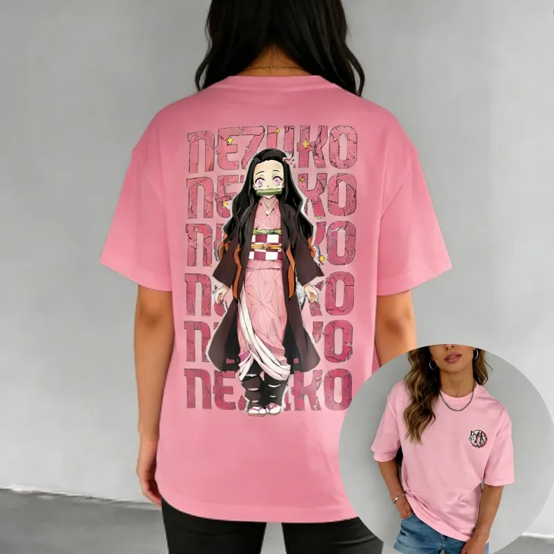 Anime Demon Slayer Nezuko T Shirt White Cotton Graphic Short Sleeve Tee Cute Kawaii Print for Casual Otaku Daily Wear