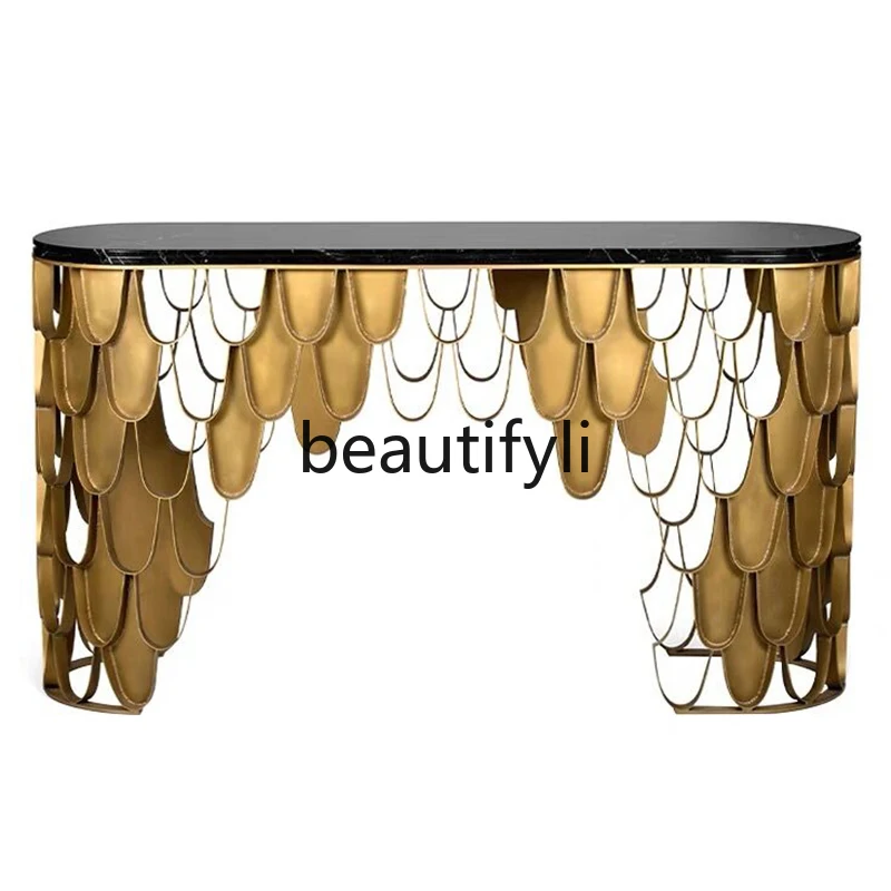 Light luxury fish scale entrance table foyer aisle villa light luxury high-end stainless steel marble