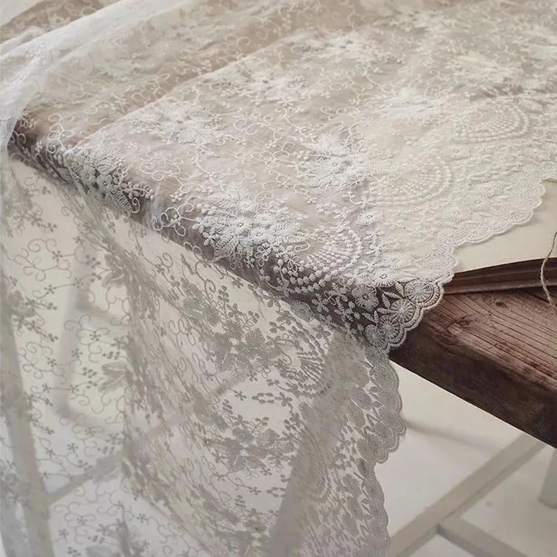 Romantic White Embroidered Lace Fabric French Style For Wedding Dress Home Decoration Tablecloth Fabric