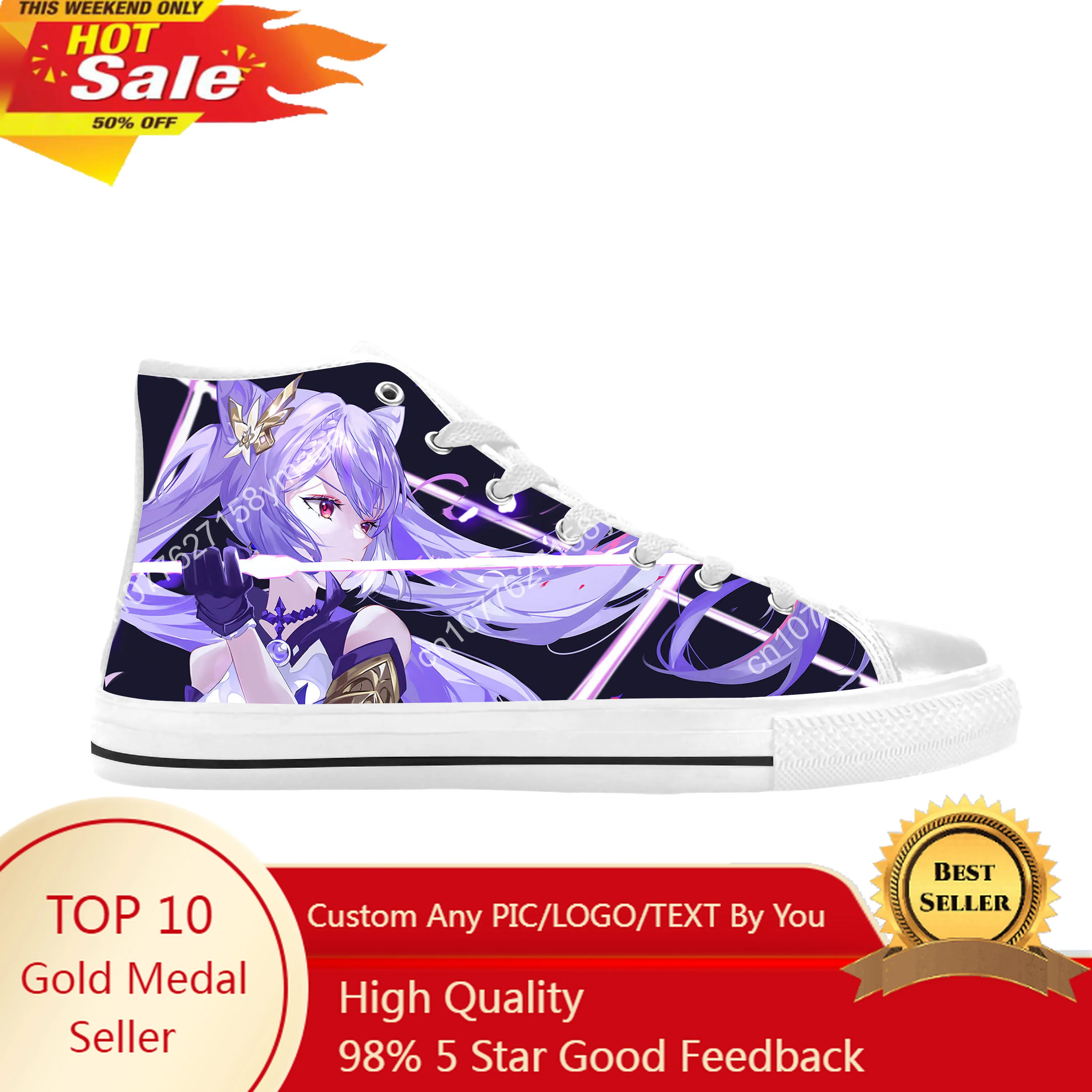 Anime Manga Cartoon Game Genshin Impact Keqing Casual Cloth Shoes High Top Comfortable Breathable 3D Print Men Women Sneakers