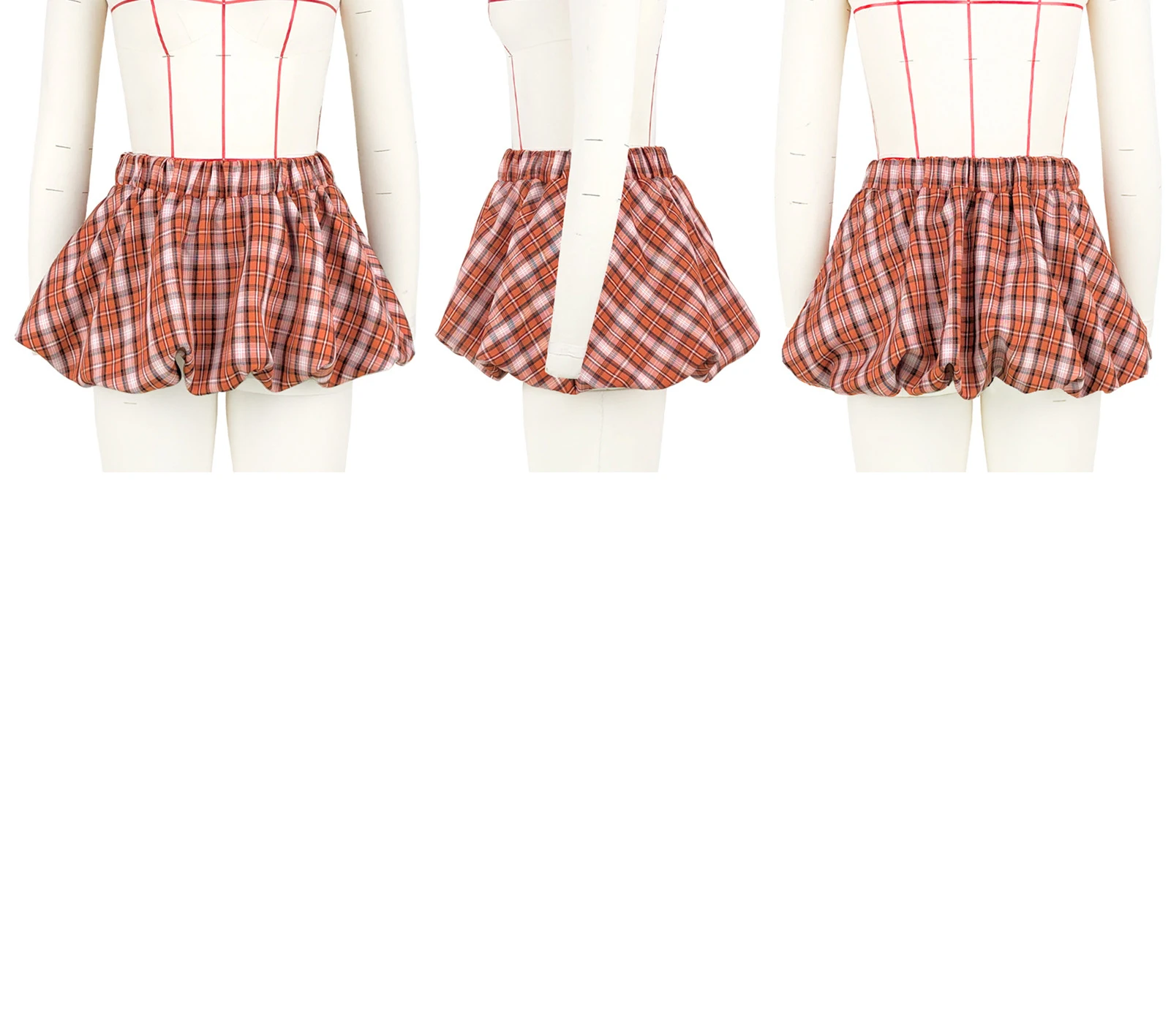 Puff Plaid Mini Skirt Cute Sexy Dress Y2K Streetwear 2024 Women Summer Clothes High Waist Pencil Short Bubble Pleated Skirts