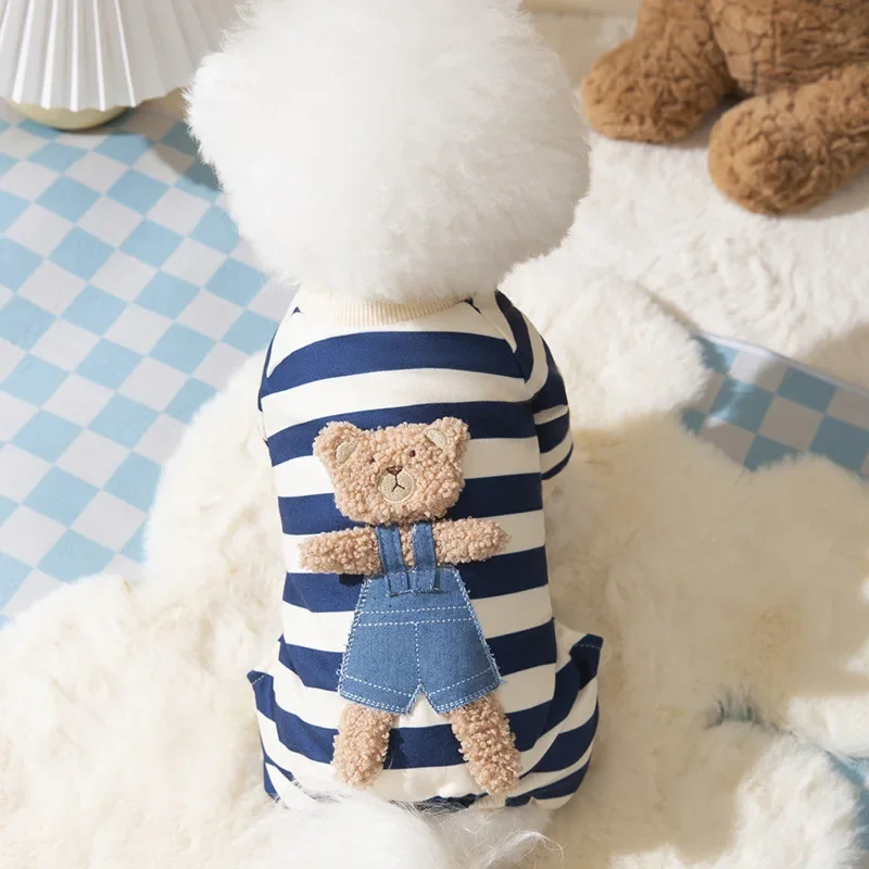 Autumn and Winter Dog Cute Bear Striped Four-legged Home Clothes Cat Home Pet Four-legged Air Conditioning Clothes Puppy