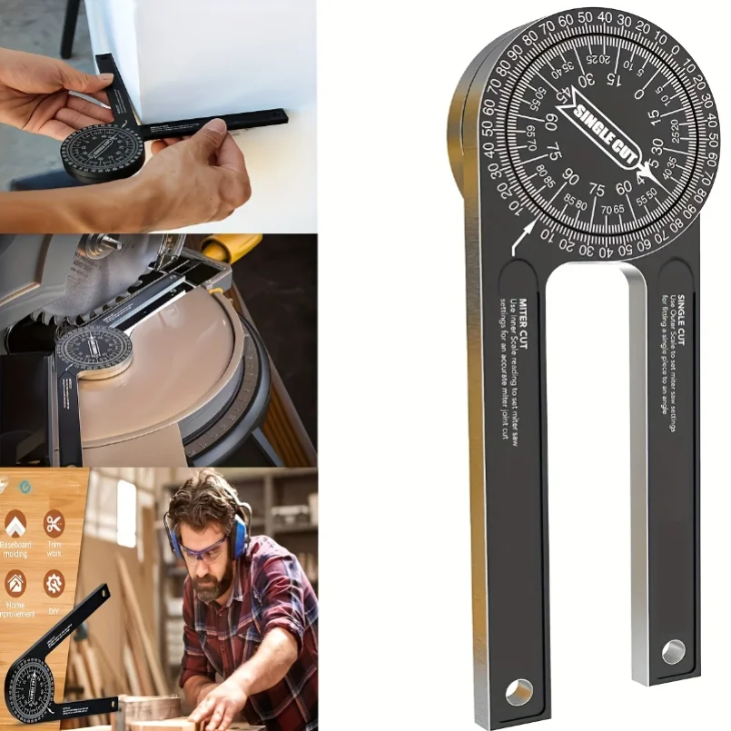 Transportador de ángulos de aluminio para sierra ingletadora |   Buscador de Ángulos de 7 Pulgadas Resistente a la Oxidación con Escalas Grabadas con Láser de Precisión