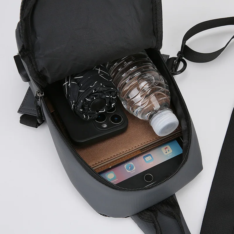 حقيبة صدر للأعمال للرجال مع منفذ شحن USB، سعة كبيرة، حقيبة حبال مضادة للسرقة، خفيفة الوزن، حقيبة كروس للسفر