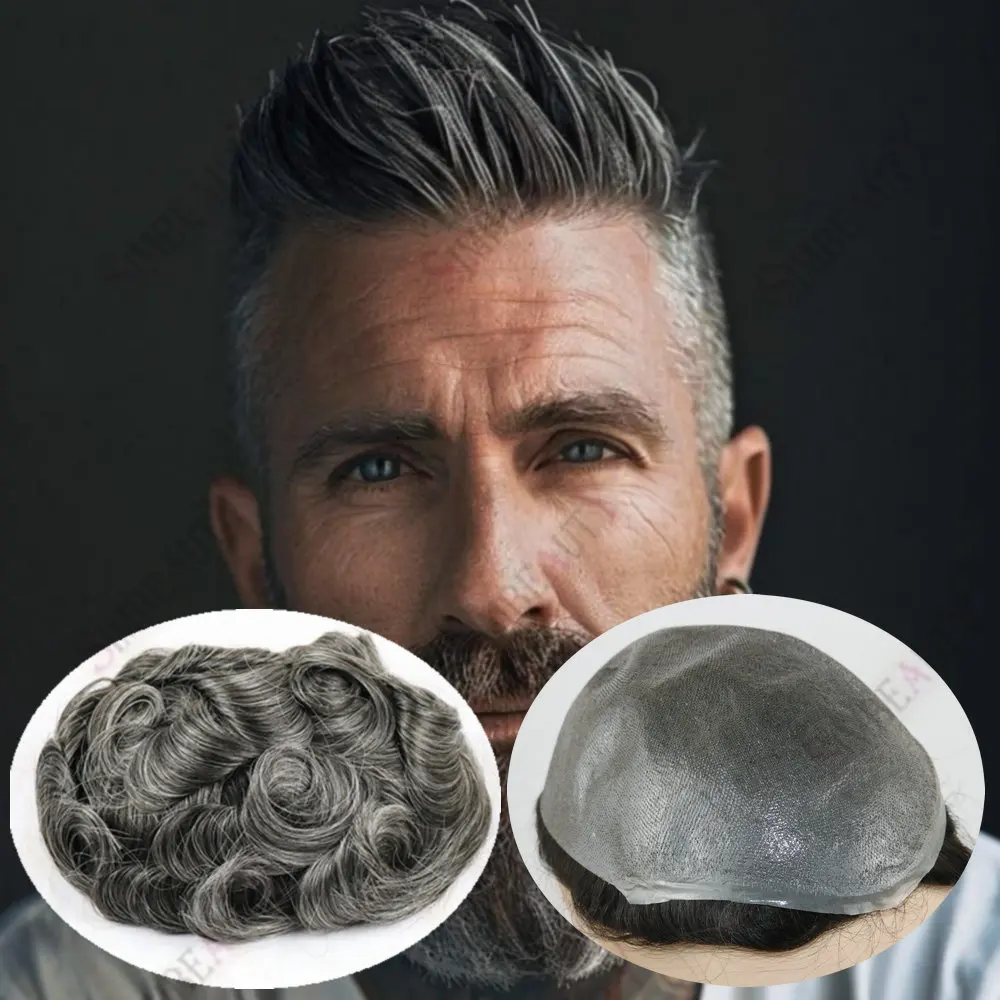 

80-90Density Light Weight 0.04-0.05mm Super Thin Skin 1B40 210# Male Hair Replacement System Undetected Men's Toupee Human Hair