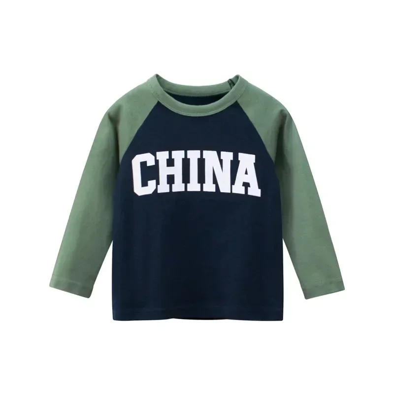 2025 Spring Autumn T Shirt Boys Children's Long Sleeve O-Neck T-Shirt Letters Cotton Tops Fashion Kids Clothes Dropshipping 2-9Y