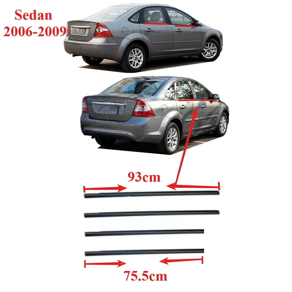 

4 Pcs Kit Black Outside Window Glass Rubber for Ford Focus Sedan 2006-2009 4M51A20563AJ Weatherstrip Outer Laminate 93cm 75.5cm