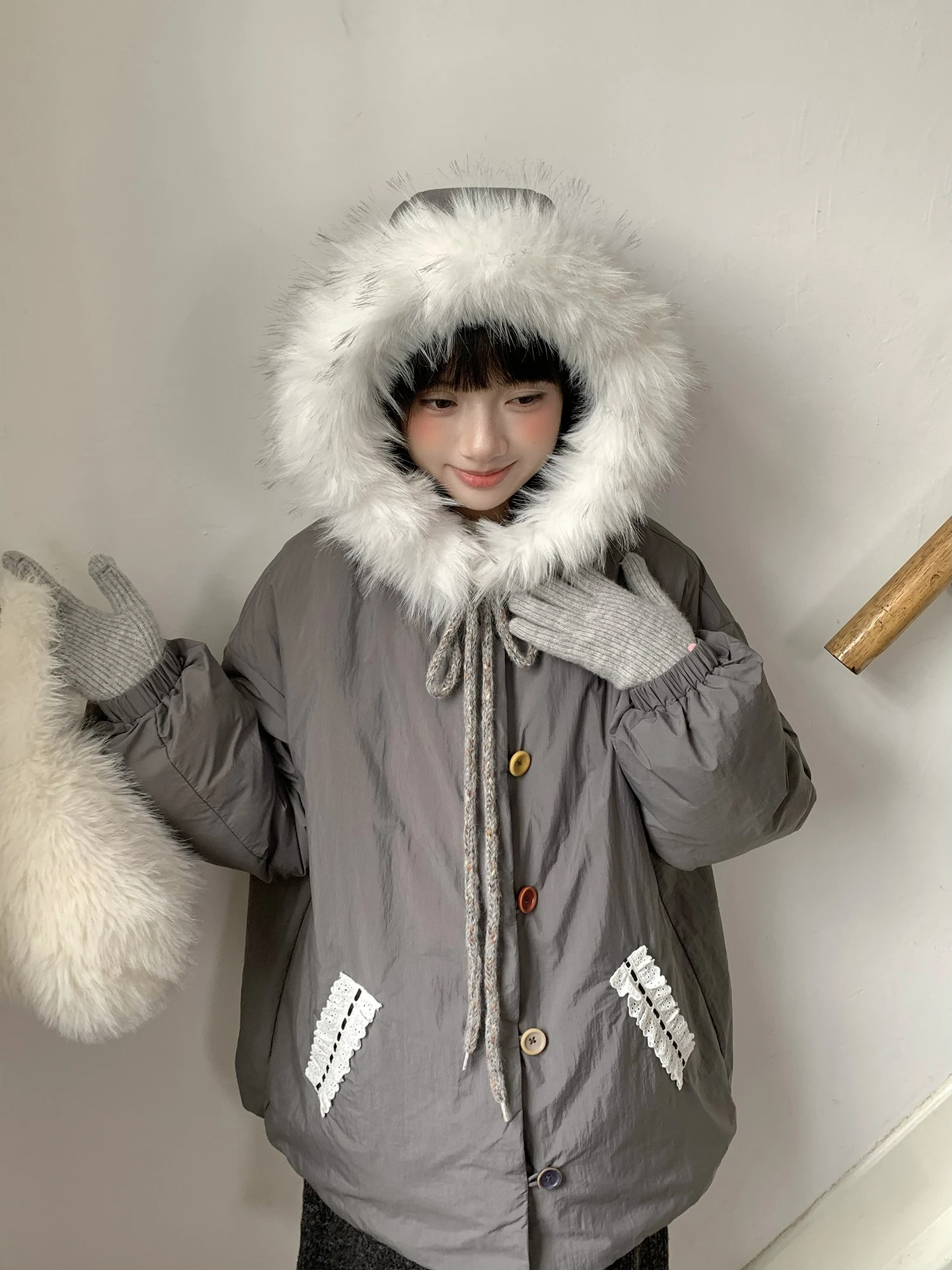 

Hey an Nai Nai Women's Thiened down Jaet Hooded Du Feather Fur Collar Winter Coat Warm Casual Loose Fit Long Sve