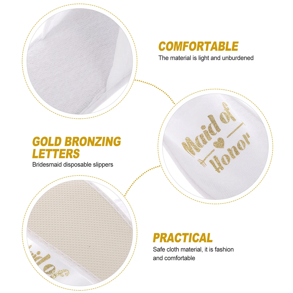 

2 Pairs Disposable Bridesmaid Slippers White Fabric Wedding Party Footwear Women Men Universal Size Comfortable Clean Reusable