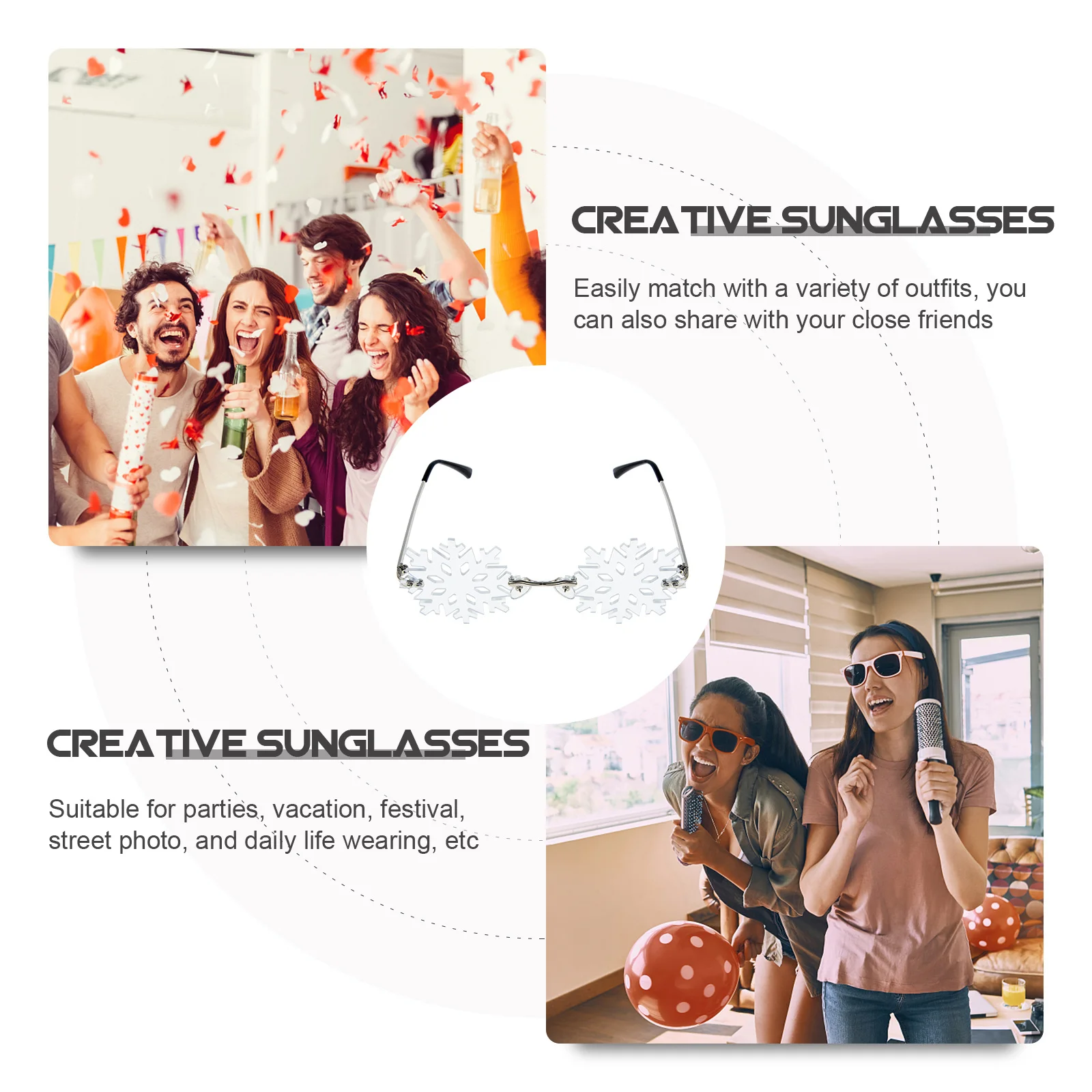 

Snowflake Sunglasses Bright Delicate Decorative Photo Prop Wonderful Moments Unforgettable Christmas Eyewear Rimless Party