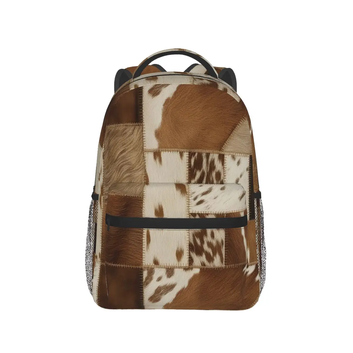 

Cowhide Patchwork Rustic Western Leather Texture Backpack Hot Sale Daypack Large Capacity Kids BookBag School Bag Shoulder Bags