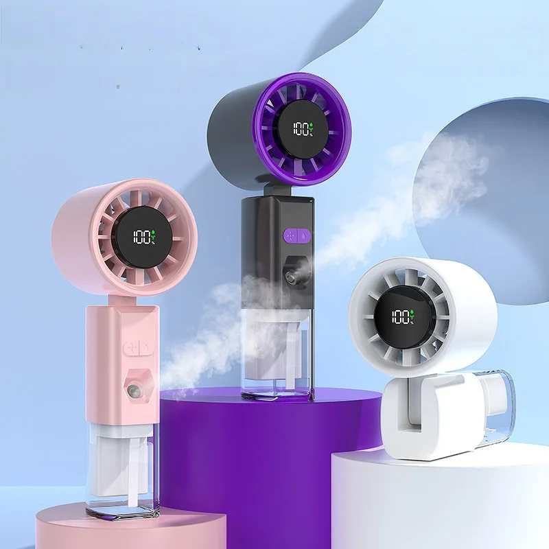 Nouveau ventilateur portatif 2 en 1 avec pulvérisation nano, ventilateur d'humidification portable pour l'extérieur, turbine haute vitesse, petit ventilateur