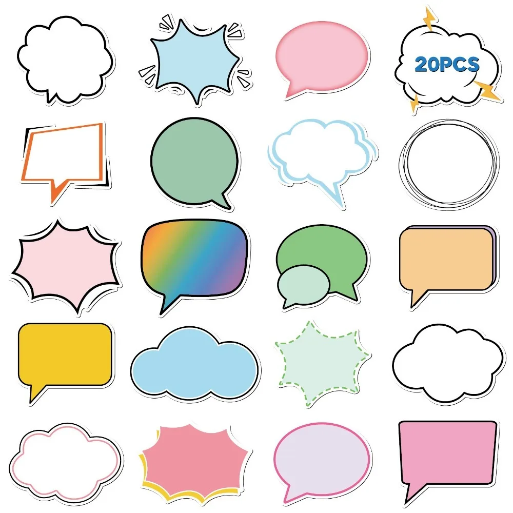 20 pieces of color blank word bubble magnet can be written and erased, reuse PVC soft magnetic macaron color scheme