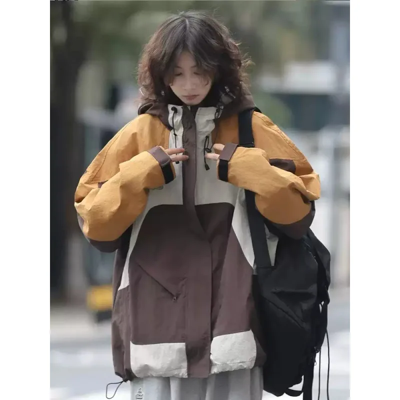 Punching Jacket Couple Spring Autumn New Patchwork Color Mountaineering Suit Casual Sweatshirt Hooded Zipper Lacing Coats