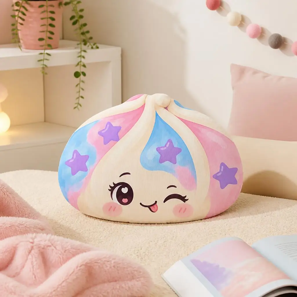 Kawaii Aurora Dumpling Plush Pillow Cute Bao Floor Cushion Stuffed Throw Pillow Pastel Pink Blue Home Decor Sofa Bed Gift